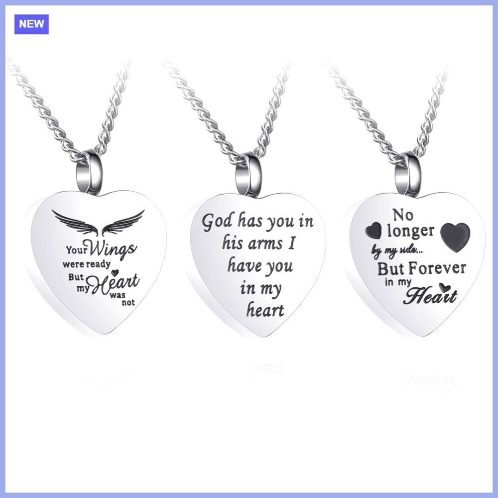 3 Pack Stainless Steel Heart Locket Urn Necklace for Ashes Memorial